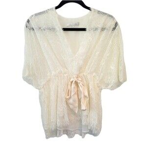 Alexis Cream Lace Silk Tie Waist Blouse Size Medium